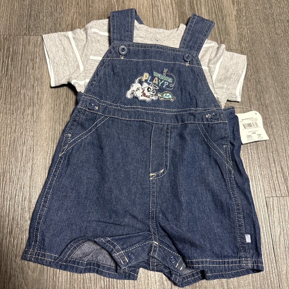 Dalmatians Denim Overall Shorts Set Disney Babies Sz 6/9 Goofy Donald Y2K